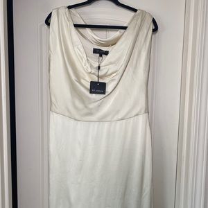 NWT $1395 St. John Cream Satin Cowl Neck Sleeveless Dress US 10